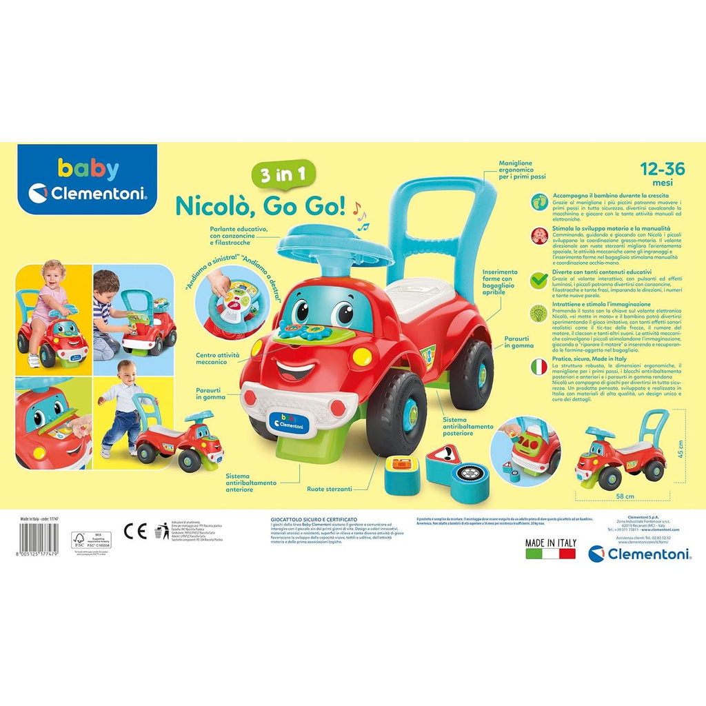 Clementoni - Nicolò Go Go Baby Macchina Cavalcabile 3 in 1 17747