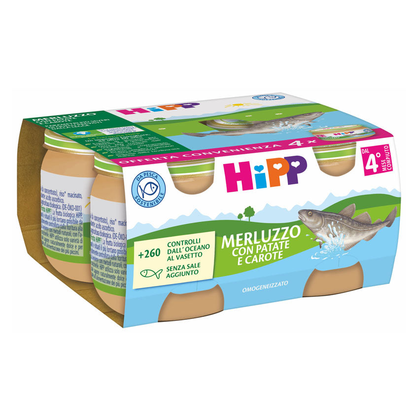 Hipp - Omogeneizzato Pesce Merluzzo Con Carote E Patate: Confezione 4x80 gr