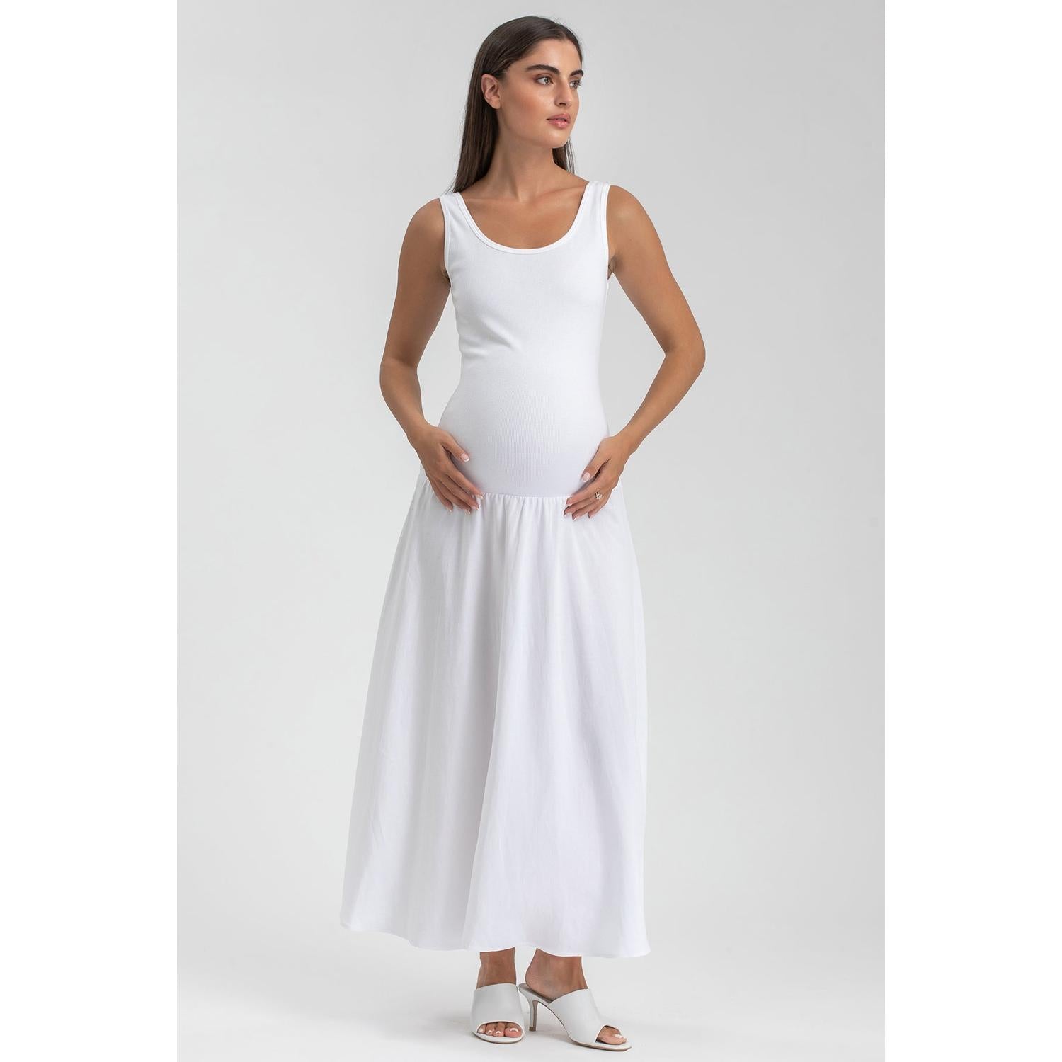TIANA - Abito Premaman Smanicato in Morbido Bambù Bianco