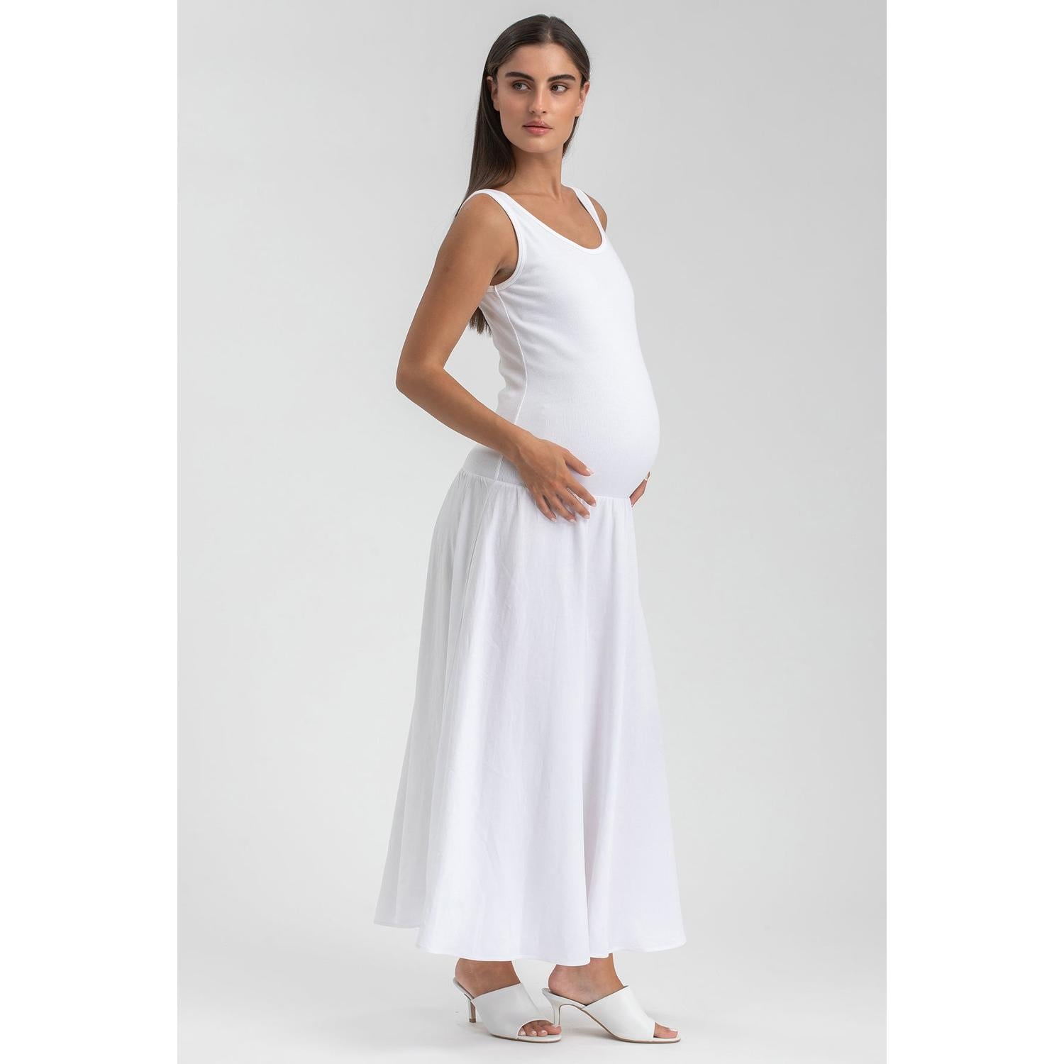 TIANA - Abito Premaman Smanicato in Morbido Bambù Bianco