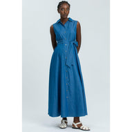 ALBA - Maxi Abito Premaman Smanicato in Cotone Tecnico Blu Denim