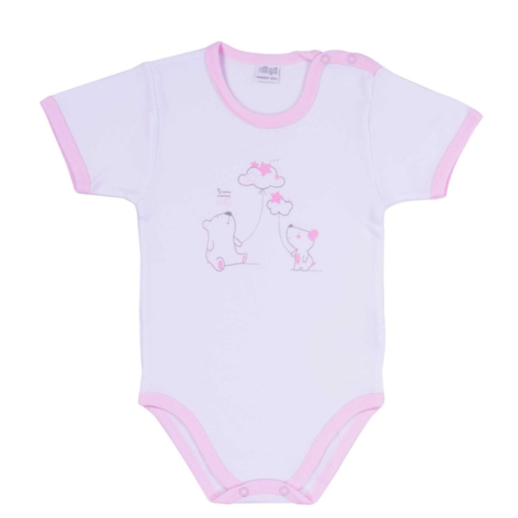 Ellepi - 2 Bodysuits with opening on the shoulder and short sleeves 100% Pink Cotton