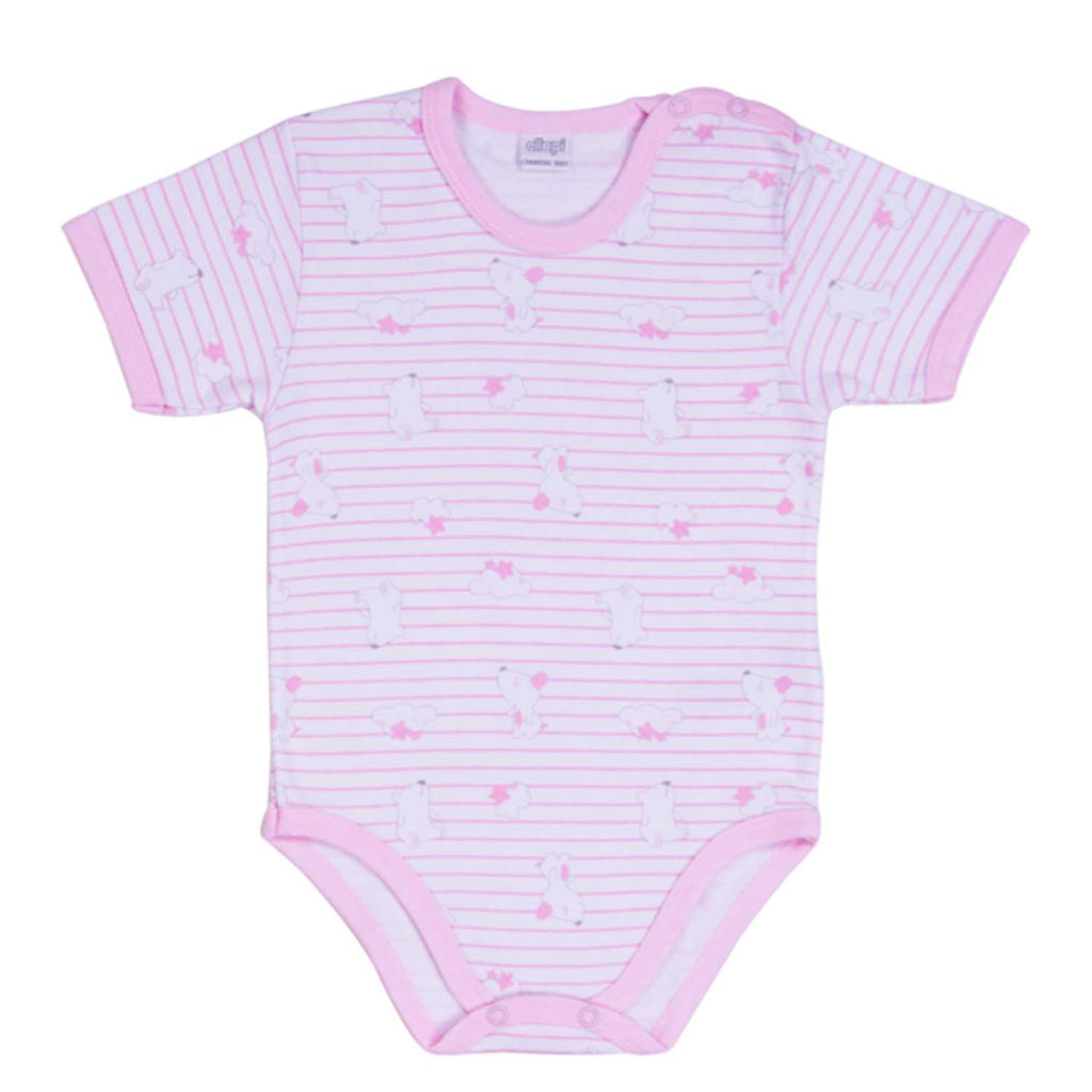Ellepi - 2 Bodysuits with opening on the shoulder and short sleeves 100% Pink Cotton