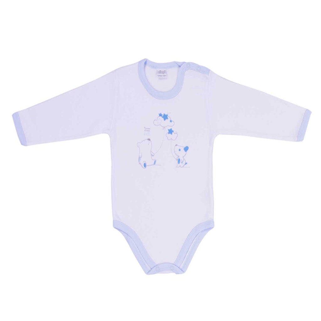 Ellepi - 2 Bodysuits with opening on the shoulder and long sleeves, 100% light blue cotton
