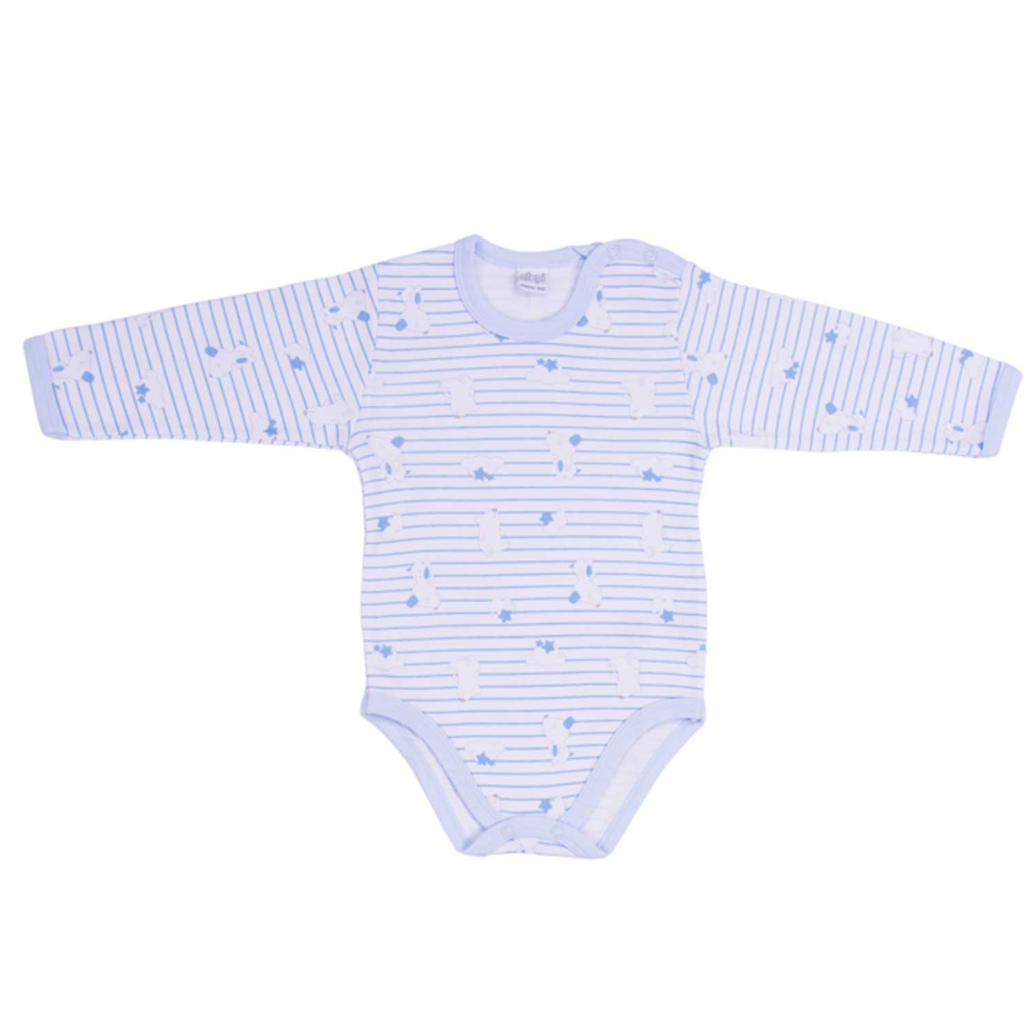 Ellepi - 2 Bodysuits with opening on the shoulder and long sleeves, 100% light blue cotton