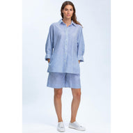 LIPARI - Camicia Oversize in Lino a Righe Blu