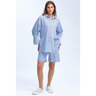 LIPARI - Camicia Oversize in Lino a Righe Blu