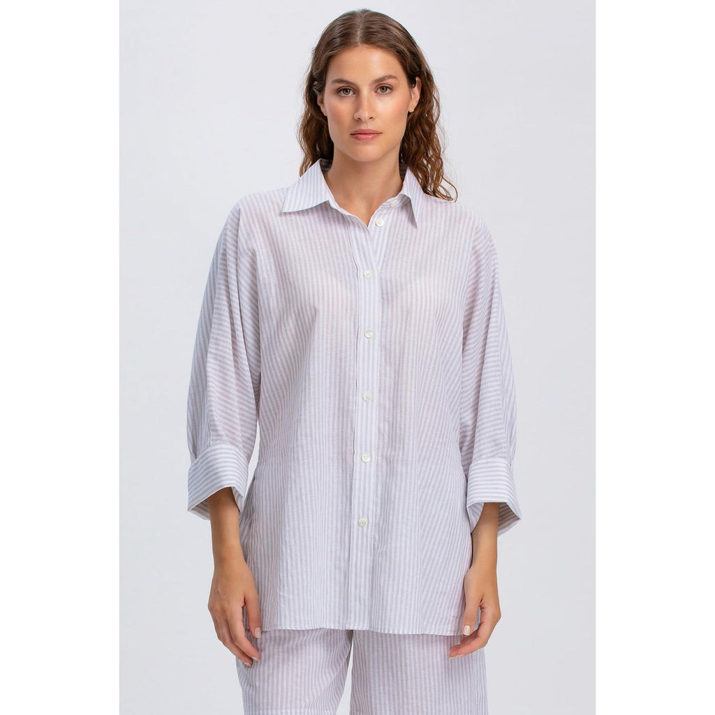 LIPARI - Camicia Oversize in Lino a Righe Grige