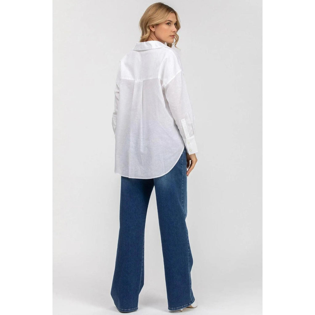 SOPHIA POCKET - Camicia Premaman Oversize con Tasche Frontali in Lino Bianca