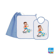 Siggi - Set Asilo Bimbo 3pz Asciugamano Sacchetta Bavaglino